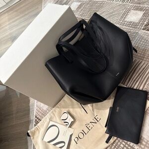 Polene Elegant Black Tote with Matching Pouch